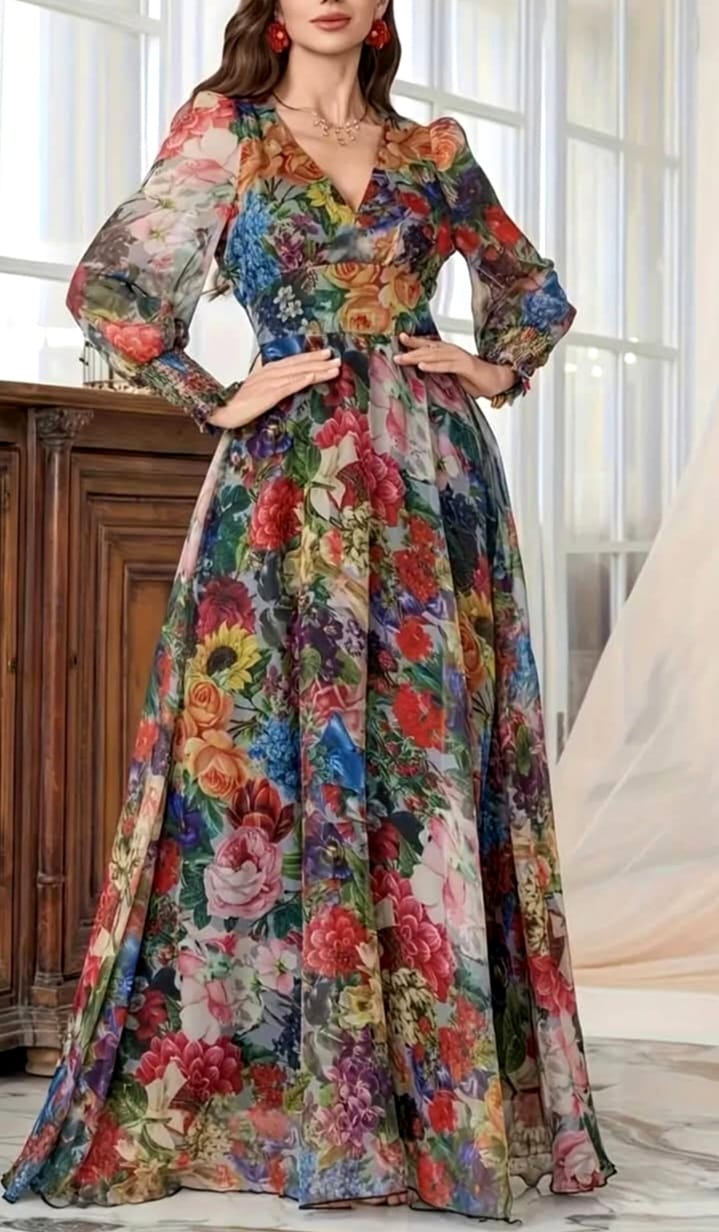 VESTIDO FLORAL DE GASA.